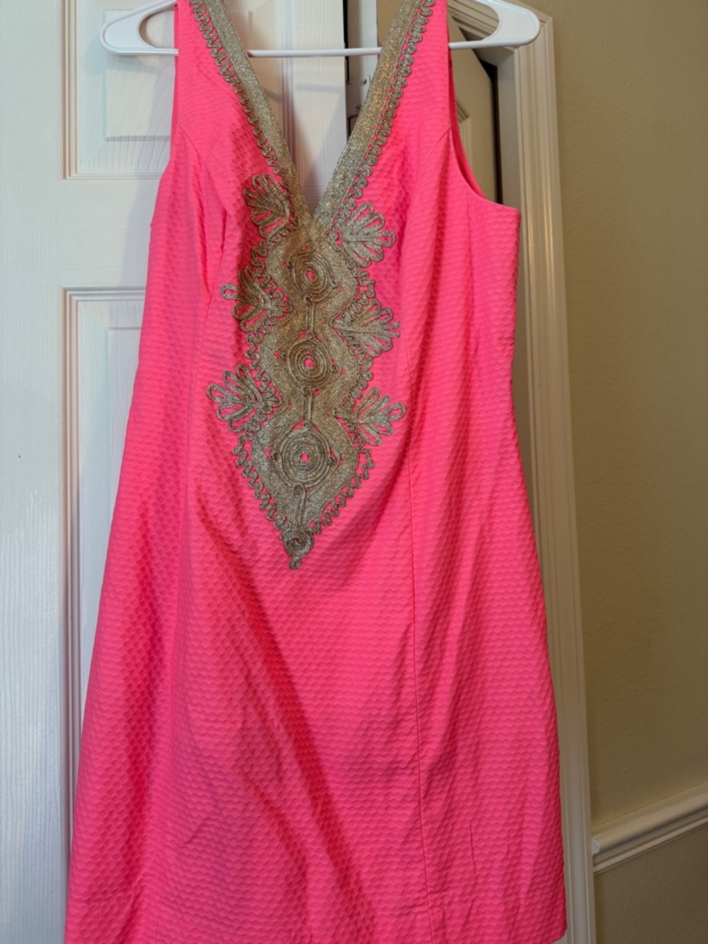 Lilly Pulitzer Neon Pink Backless Dress with Gold Embellishment